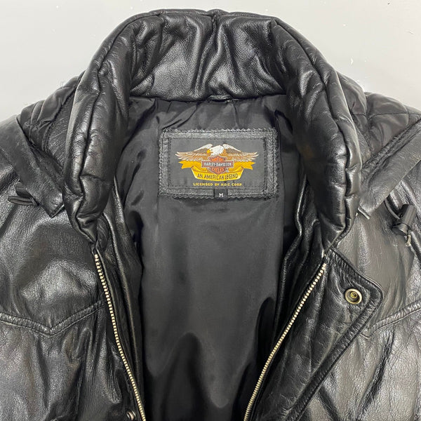 【曜日割引対象外】 ハーレーダビッドソン HARLEY-DAVIDSON レザーダウンジャケット 牛革 ジャケット ブラック Mサイズ 201MT-4498 VB