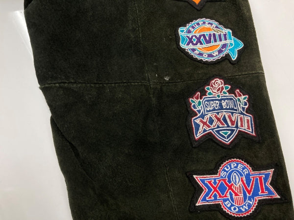 エヌエフエル NFL XLII SUPER BOEL スーパーボウル スタジャン アウター アメフト レザー 革 スエード スウェード ワッペン 刺繍 KHAKI 深緑  6A7GBB00 ジャケット ロゴ カーキ XLサイズ 104MT-1823