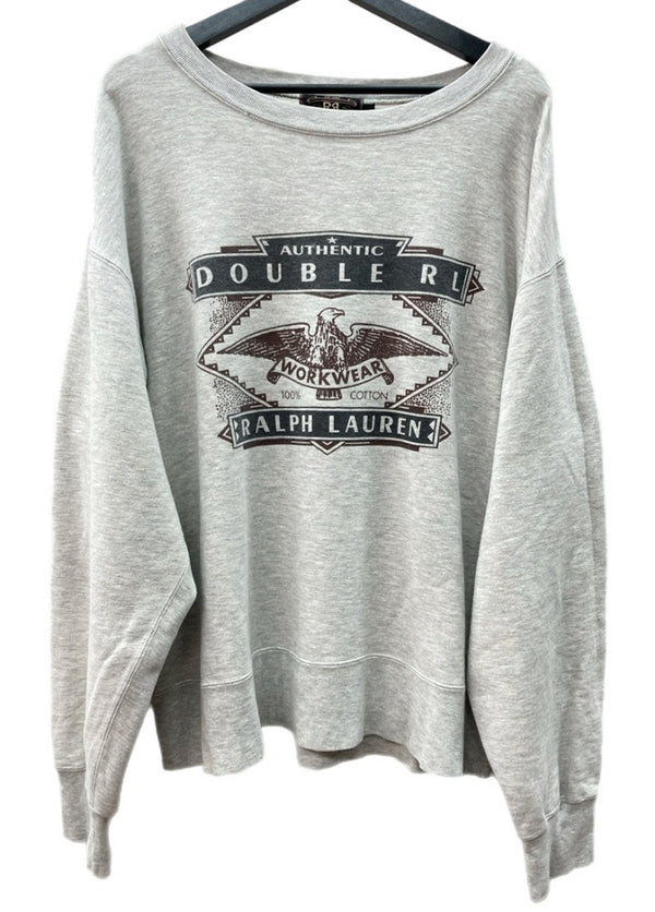 ダブルアールエル RRL 90s 90年代 三ツ星タグ トレーナー EAGLE イーグル SWEAT SHIRT ヴィンテージ VINTAGE ラルフローレン RALPH LAUREN コットン ポリエステル USA製 GRAY 灰色 スウェット プリント グレー Lサイズ 104MT-2042