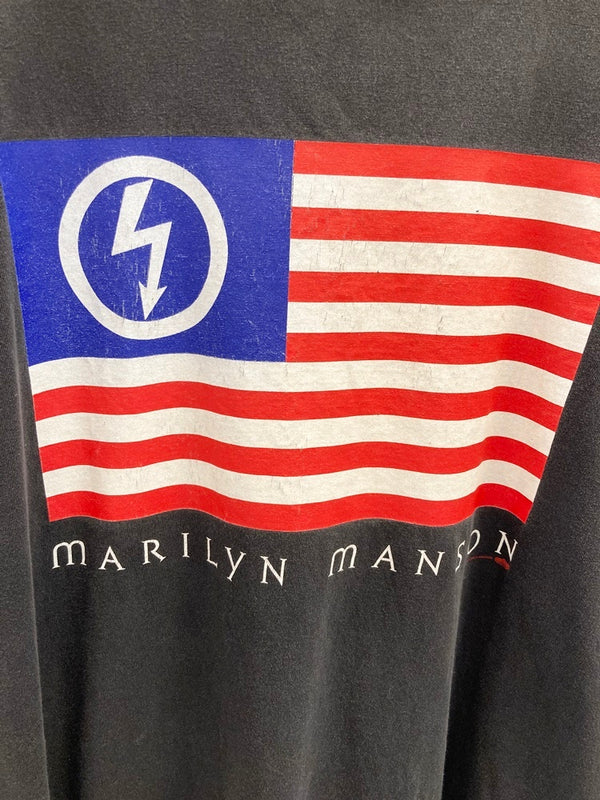 ヴィンテージ VINTAGE  ITEM 90s 90's Marilyn Manson マリリンマンソン BANDT バンドTシャツ 星条旗 アメリカ国旗 USA製 XL Tシャツ プリント ブラック LLサイズ 101MT-2181