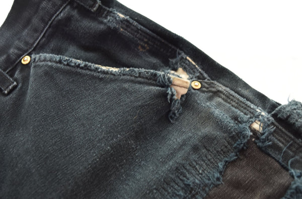 カーハート CarHartt ダブルニー ダメージ ワークパンツ クラッシュ リペア カットオフ パンツ 黒 デニム ブラック 103MB-480