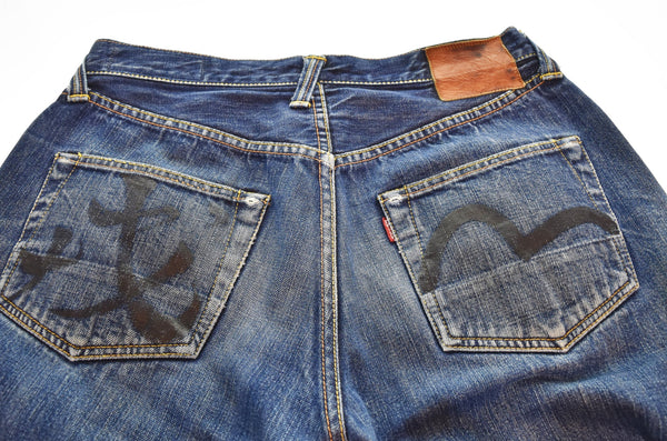 エヴィス EVISU カモメ 革パッチ デニムパンツ 34✕35 デニム ブルー 34 103MB-584