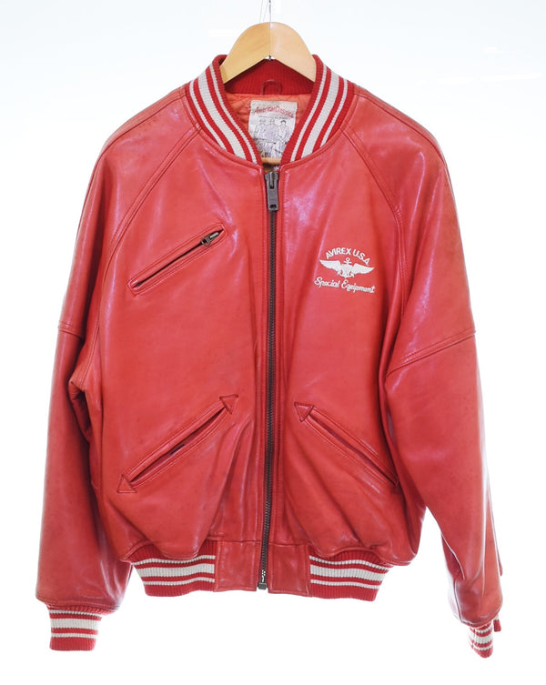 アビレックス AVIREX 90's 90年代 レザー スタジャン ラグラン スタジアムジャンパー ジャケット レッド Sサイズ 103MT-3102