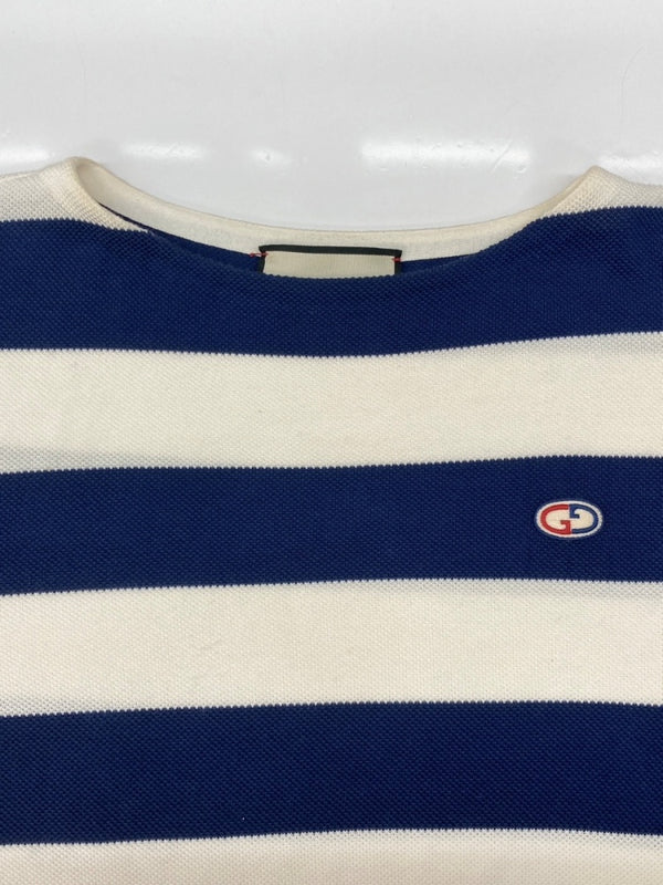 グッチ GUCCI L/S BORDER TEE ボーダー Tシャツ GGロゴ ニット 薄手 長袖 白 青 626048 XKBE5 ロンT ロゴ ホワイト XSサイズ 104MT-1892