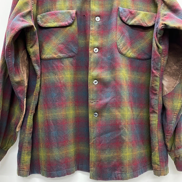 【曜日割引対象外】 ペンドルトン Pendleton 60's オンブレ チェック ボードシャツ エルボーパッチ ウール 長袖シャツ ワインレッド XLサイズ 201MT-4722 VB