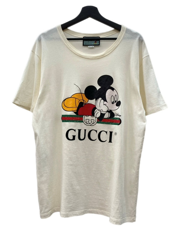 グッチ GUCCI × Disney ディズニー PRINT LOGO S/S T-Shirt プリント ロゴ 半袖 Tシャツ ミッキー アイボリー 白 Tシャツ キャラクター ホワイト Lサイズ 104MT-2336