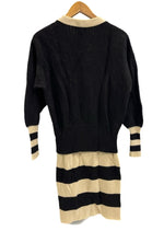 カンサイヤマモト KANSAI YAMAMOTO 山本寛斎 ヴィンテージ ニットワンピース ボーダー Vネック ドッキングデザイン 日本製 レトロ ワンピース ブラック Mサイズ 101LT-167
