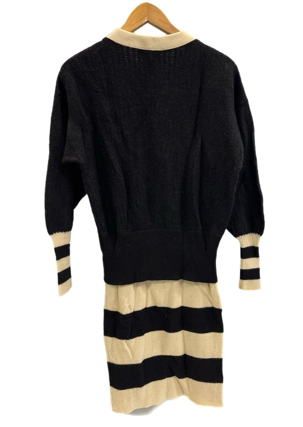 カンサイヤマモト KANSAI YAMAMOTO 山本寛斎 ヴィンテージ ニットワンピース ボーダー Vネック ドッキングデザイン 日本製 レトロ ワンピース ブラック Mサイズ 101LT-167
