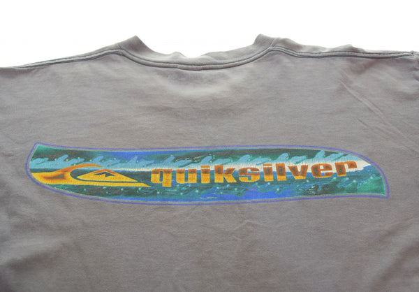クイックシルバー Quiksilver 90's LOGO PRINT Tee ロゴ T FADE フェード MADE IN USA 90年代 90s オールドサーフ オールドスケート L Tシャツ ネイビー 103MT-2720