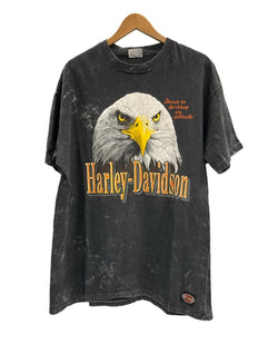 ハーレーダビッドソン Harley-Davidson 90s USA製 EAGLE GRAPHIC 鷲 EAGLE 両面プリント 半袖カットソー 袖シングル 墨黒 XXL Tシャツ ブラック 3Lサイズ 101MT-4927