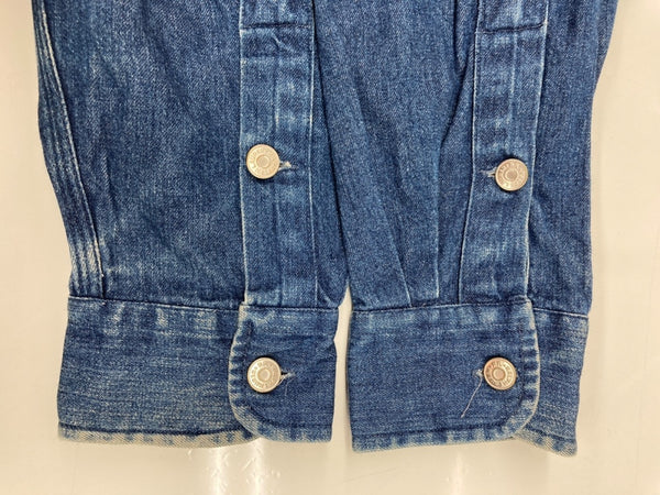 ダブルアールエル RRL 三ツ星タグ DENIM SHIRT デニム ステンカラー フロントボタン メタルボタン ヴィンテージ VINTAGE ラルフローレン RALPH LAUREN フィリピン製 INDIGO インディゴ BLUE 青 長袖シャツ 無地 ブルー Mサイズ 104MT-1954