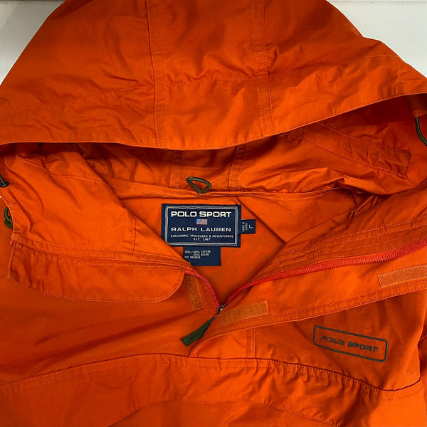 【曜日割引対象外】 ラルフローレン RALPH LAUREN 90's POLO SPORT コットン ナイロン アノラック プルオーバー パーカー ジャケット オレンジ Lサイズ 201MT-4870 VB