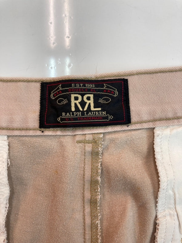 ダブルアールエル RRL 90s TACK CHINO PANTS タック チノ パンツ ジップフライ ワーク トラウザーズ 三ツ星タグ USA製 Ralph Lauren 薄茶 無地 チノパン ベージュ 31×34 104MB-342