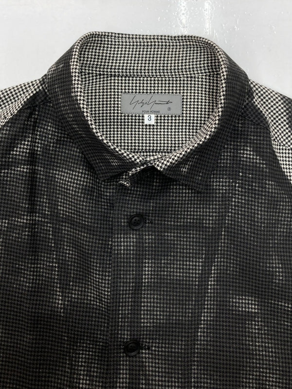 ヨウジヤマモト Yohji Yamamoto POUR HOMME ROLLER PRINT LONG BLOUSE ローラー プリント ロング ブラウス 千鳥柄 長袖 灰 HG-B26-043 サイズ 3 コート 総柄 グレー 104MT-1575
