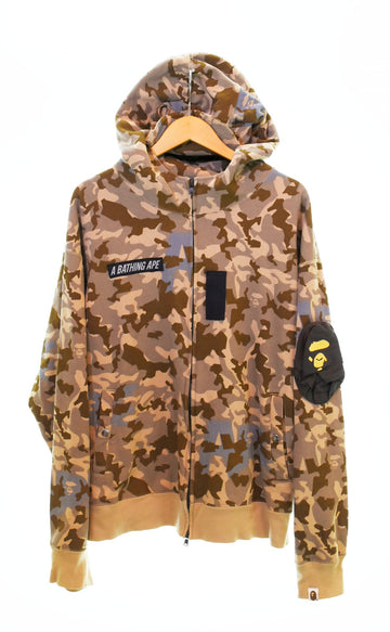 アベイシングエイプ A BATHING APE SAND CAMO MILITARY RELAXED FIT FULL ZIP MASK HOODIE パーカー 茶 001ZPI301011M パーカ ブラウン LLサイズ 103MT-1373