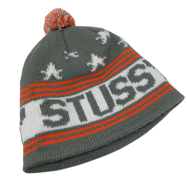 【中古】ステューシー STUSSY ボンボン ニット 帽子 メンズ帽子 ニット帽 グレー 201goods-811