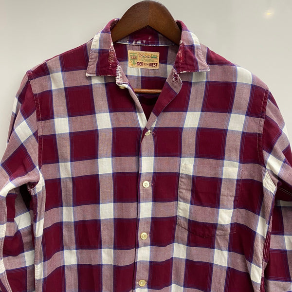 【曜日割引対象外】 ヴィンテージ vintage ~60's MEN OF THE WEST レーヨン チェックシャツ 長袖シャツ レッド 201MT-4702 VB