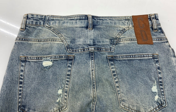 シーズアンドデジスト CEASE±DESIST RIBBED STACED DENIM リブ スタック デニム 青 ワンポイント デニム ブルー 34 104MB-331