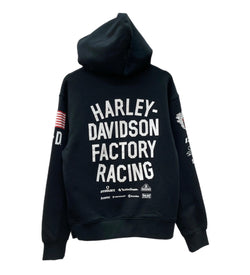 ハーレーダビッドソン HARLEY DAVIDSON FACTORY RACING ファクトリーレーシング 袖プリント 両面プリント 黒 パーカ プリント ブラック Sサイズ 104MT-2313