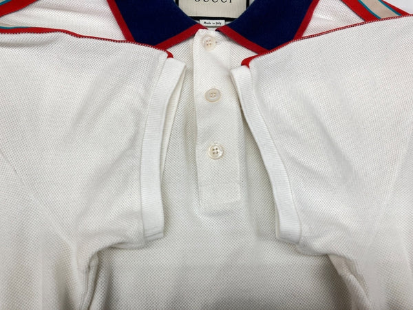 グッチ GUCCI 19SS Stretch Cotton Piquet Polo ストレッチ コットン ピケ アームロゴ バイカラー イタリア製 WHITE 白 500972-X9M38 半袖ポロシャツ ライン ホワイト Lサイズ 104LT-217