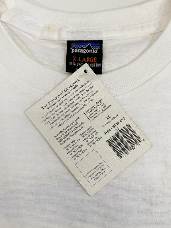 パタゴニア PATAGONIA 90s Vintage ヴィンテージ  USA製 DEADSTOCK デッドストック surfboards サーフボード プリントTシャツ ロゴ  XL Tシャツ ホワイト LLサイズ 101MT-4705
