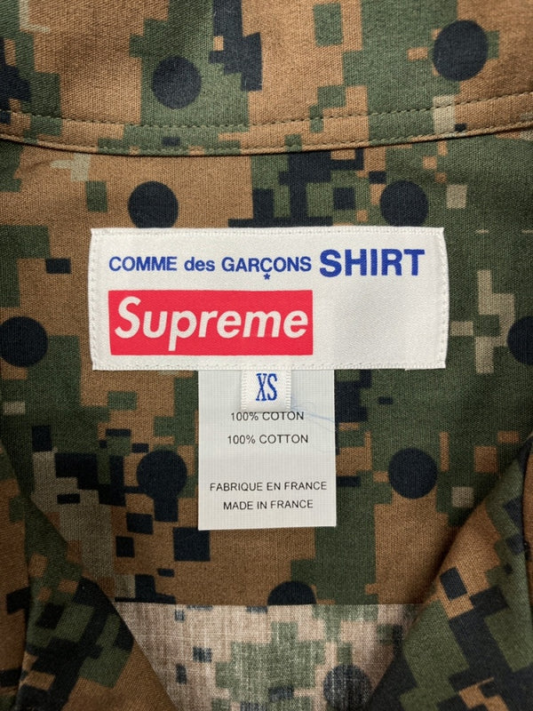 シュプリーム SUPREME 13SS × COMME des GARCONS SHIRT コムデギャルソン シャツ Loop Collar Shirt ループ カラー シャツ S2SS13 半袖シャツ カモフラージュ・迷彩 カーキ XSサイズ 104MT-431