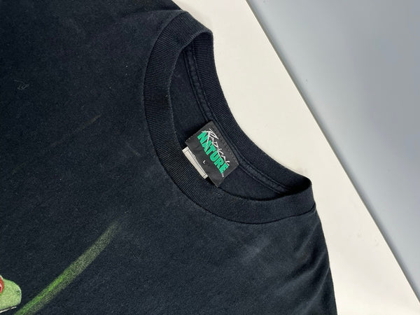 US US古着 RADICAL NATURE ラディカルネイチャー アニマルTシャツ カエルプリント フロッグプリント 蛙プリント 黒 総柄   Tシャツ ブラック Lサイズ 101MT-4834