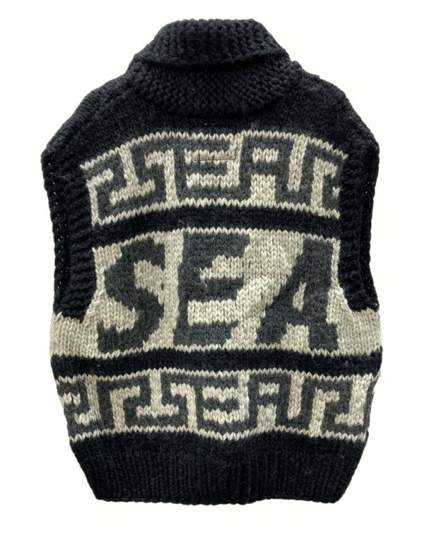 ウィンダンシー WIND AND SEA COWICHAN KNIT VEST カウチン ニット ベスト アウター ダブルジップ 黒 WDS-O-ATWK-24-Q4-KN-02 ベスト 総柄 ブラック Lサイズ 104MT-602