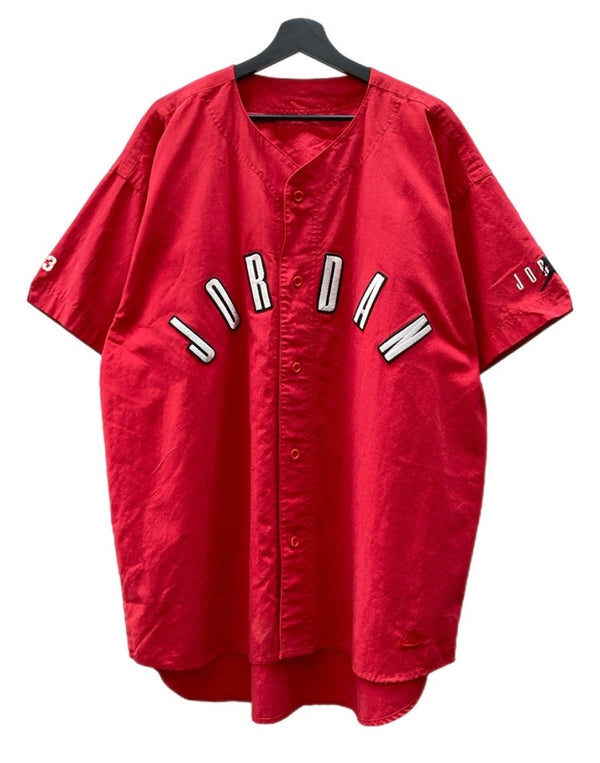 ナイキ NIKE JORDAN 90s BASEBALL SHIRT ベースボール シャツ ジャンプマン ボタン ヴィンテージ 半袖 刺繍 赤 半袖シャツ ロゴ レッド 104MT-1962