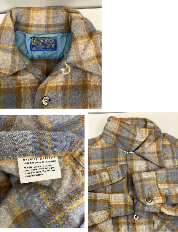 ペンドルトン PENDLETON 70's 70年代 ウール チェックシャツ ボードシャツ  ネルシャツ 開襟 オープンカラー ボックス vintage ヴィンテージ MADE IN USA アメリカ製  長袖シャツ ベージュ Mサイズ 101MT-5361