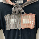 ピンクハウス PINK HOUSE ロングワンピース リボン ワッペン フード付き ギンガムチェック柄 ワンピース ブラック 201LT-437