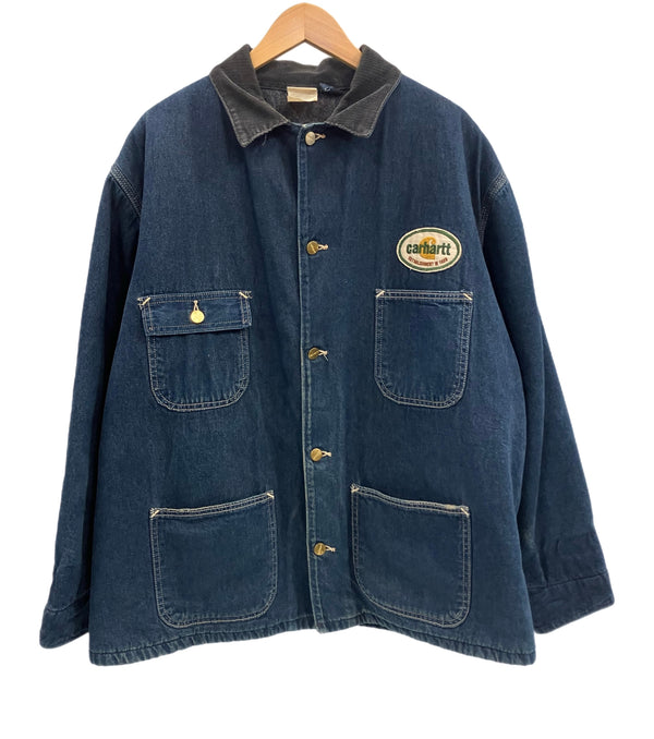 カーハート Carhartt 90's 90年代 デニム チョアコート カバーオール 金ボタン ワッペン VINTAGE ヴィンテージ 46 ジャケット ブルー 101MT-5155