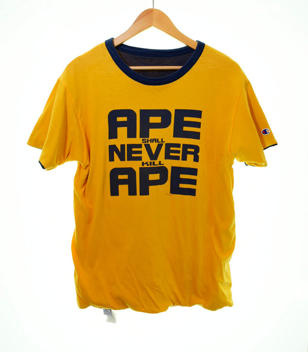 ア ベイシング エイプ A BATHING APE × Champion チャンピオン コラボ ダブルフェイス Tシャツ made in USA アメリカ製  1923-109-040 Tシャツ ロゴ ネイビー Mサイズ 103MT-675