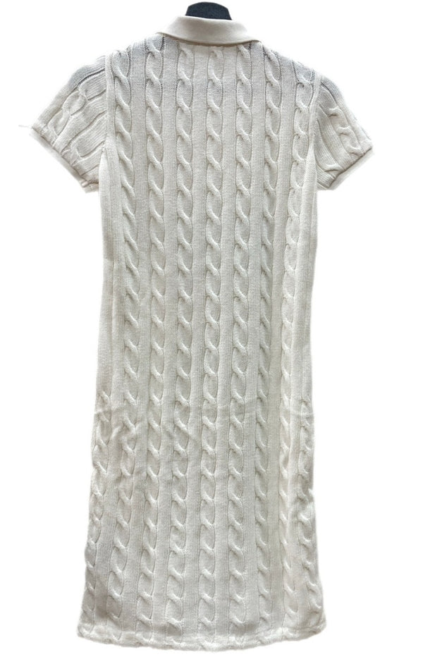 ラルフローレン RalphLauren ポロ POLO Mini Dress ケーブル コットン ニット ミニ ドレス ポロシャツ シグネチャー スリムフィット ロゴ刺繍 IVORY アイボリー オフホワイト ワンピース ワンポイント ホワイト Mサイズ 104LT-191