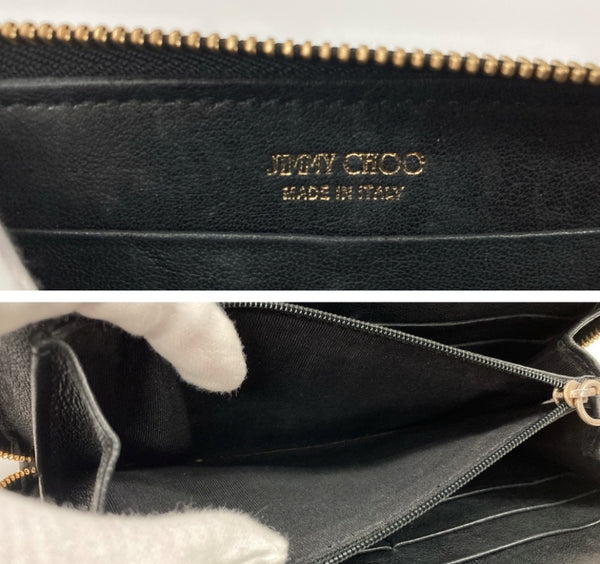 ジミーチュウ JIMMY CHOO 長財布 ラウンドファスナー 星座 スタッズ チャーム 刻印 LEATHER レザー イタリア製 BLACK 黒 財布・ケース レディース財布 総柄 ブラック 104W-24