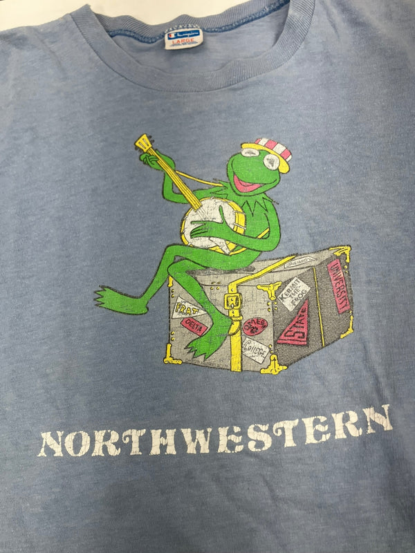 チャンピオン Champion 70's 70年代 バータグ Kermit カーミット プリント vintage ヴィンテージ made in USA アメリカ製 Tシャツ ブルー Lサイズ 101MT-4043
