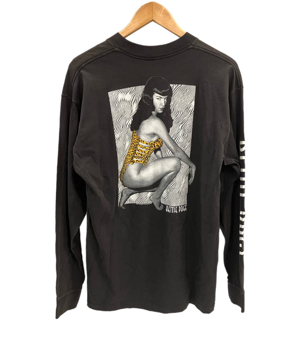 ファッション ヴィクティム FASHION VICTIM 90's 90年代 BETTY PAGE ベティーペイジ ピンナップガール 袖プリント ロンT VINTAGE ヴィンテージ ロンT ブラック Lサイズ 101MT-4460