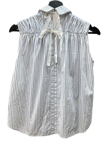 コムデギャルソン COMME des GARCONS トリコ tricot 15SS 16SS 薔薇 ROSE バラ ローズ 花 丸襟 ギャザー ブラウス バックリボン BLUE 青 WHITE 白 TQ-B007 ノースリーブ ストライプ ホワイト Mサイズ 104LT-107