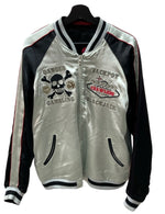 バック ストリート クロウラー BACK STREET CRAWLER リバーシブル スカジャン 両面刺繍 ピンナップガール スカル 銀 黒 ジャケット 刺繍 シルバー Lサイズ 104MT-1335