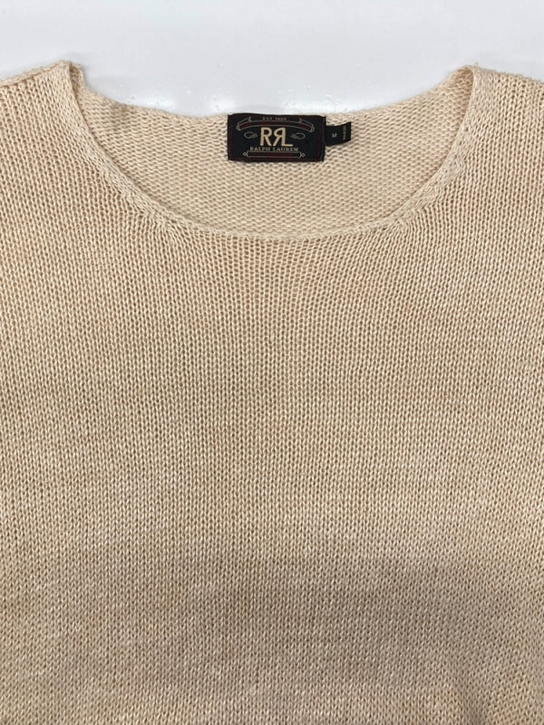 ダブルアールエル RRL 90s Plain Solid LINEN SWEATER リネン セーター ニット 薄手 三ツ星タグ Ralph Lauren 薄茶 セーター 無地 ベージュ Mサイズ 104MT-2296
