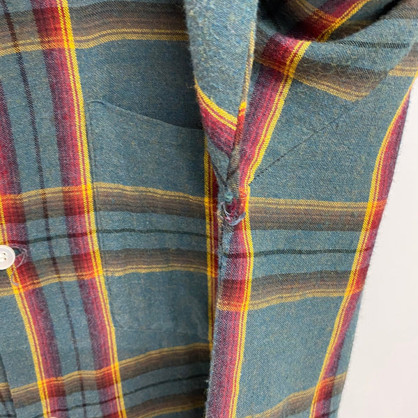 【曜日割引対象外】 ヴィンテージ vintage 60's 70's D'AVELLA USA製 レーヨン チェックシャツ 長袖シャツ グリーン Mサイズ 201MT-4268 VB