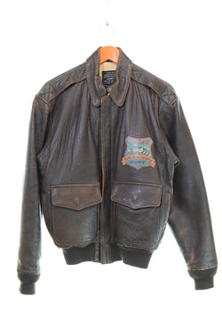 アヴィレックス AVIREX 90s 50周年 A-2 フライトジャケット レザーブルゾン 90's ノルマンディー ジャケット ブラウン SSサイズ 103MT-3107