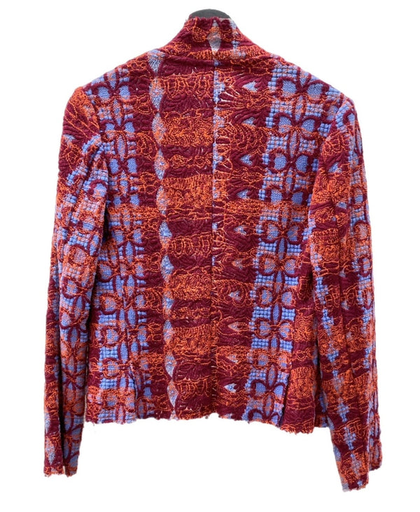 コムデギャルソン COMME des GARCONS 00s アクリルニットジャケット ウール混 異素材 ボタンレス 内ポケット 刺繍 RED 赤 ORANGE オレンジ PURPLE パープル 紫 GM-J011 ジャケット 総柄 マルチカラー Sサイズ 104LT-130