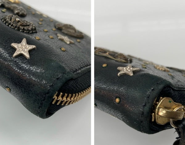 ジミーチュウ JIMMY CHOO 長財布 ラウンドファスナー 星座 スタッズ チャーム 刻印 LEATHER レザー イタリア製 BLACK 黒 財布・ケース レディース財布 総柄 ブラック 104W-24