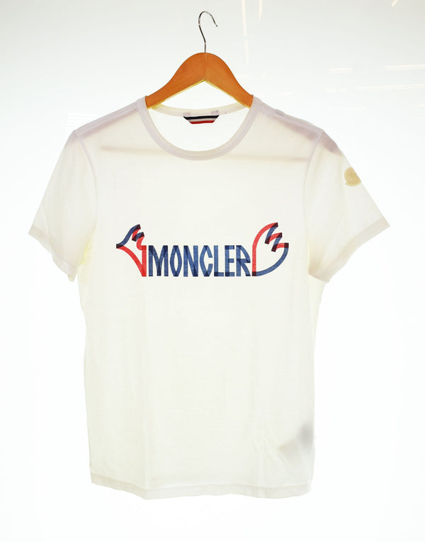 モンクレール MONCLER ロゴ プリント 半袖Tシャツ 白  D20918025250 8390Y 2 Tシャツ ホワイト 103MT-2854