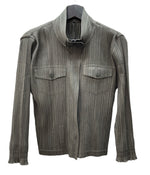 イッセイミヤケ ISSEY MIYAKE プリーツプリーズ PLEATS PLEASE ジップアップ フルジップ ドメス Y2K 日本製 OLIVE オリーブ KHAKI 緑 グリーン系 PP63-JD427 ジャケット 無地 カーキ SIZE4 104LT-252