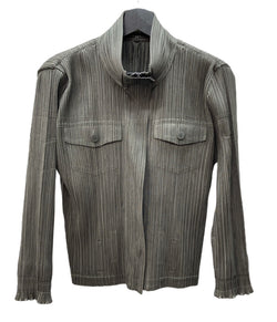 イッセイミヤケ ISSEY MIYAKE プリーツプリーズ PLEATS PLEASE ジップアップ フルジップ ドメス Y2K 日本製 OLIVE オリーブ KHAKI 緑 グリーン系 PP63-JD427 ジャケット 無地 カーキ SIZE4 104LT-252
