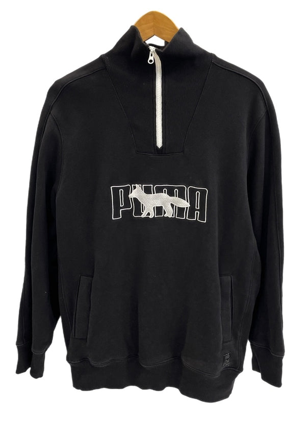 メゾンキツネ MAISON KITSUNE プーマ PUMA コラボ ハーフジップ ロゴ刺繍 長袖 黒 532322-01 スウェット ブラック Mサイズ 101MT-4165
