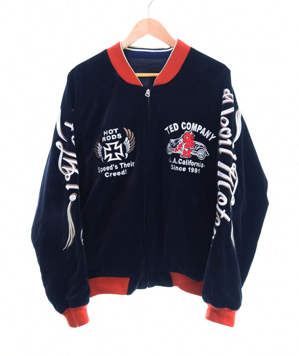 テッドマン TEDMAN スカジャン 別珍 リバーシブルDevil Motors Hot Road Lucky Clothing デビル モーターサイクル バイク 刺繍  42 ジャケット ブラック 103MT-2194