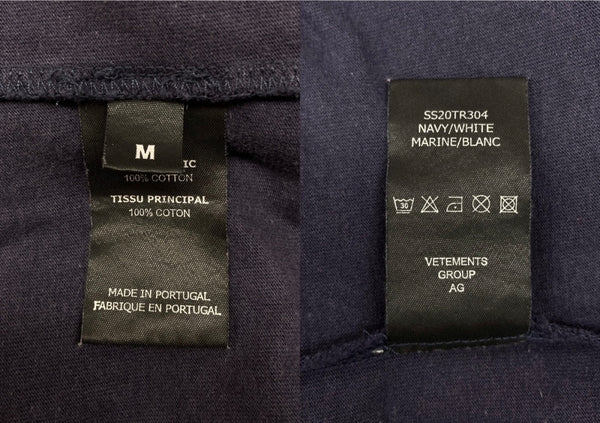 ヴェトモン VETEMENTS 20SS PRINT LOGO S/S TEE プリント ロゴ 半袖 Ｔシャツ バーコードパッチ クルーネック 紺 Tシャツ ロゴ ネイビー Mサイズ 104MT-2342